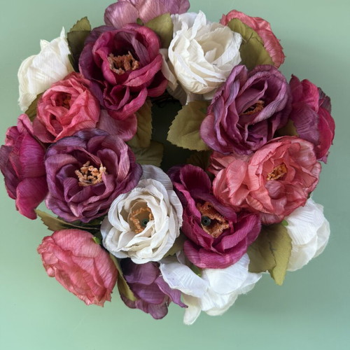Decorative wreath with multicolored artificial flowers, 24cm diameter