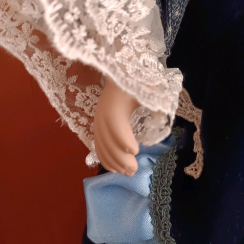 Vintage porcelain doll with velvet dress, large 80 cm