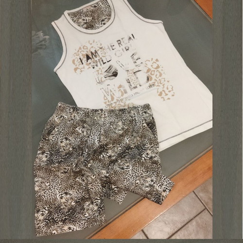 Women's Summer Pajama Set like new, cotton, beige and brown