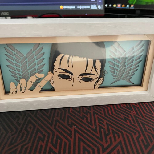 Anime Attack on Titan Eren RGB lamp with remote, wooden frame