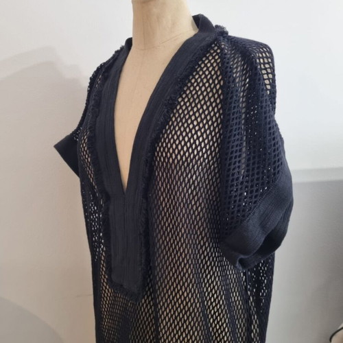 Cotton fishnet kaftan "Petra" black, Ancient Kallos
