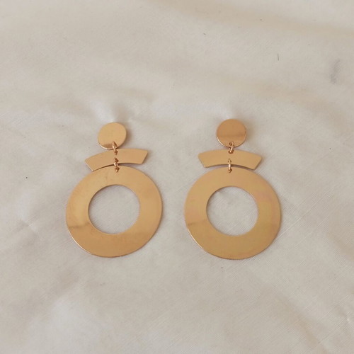 Large Gold Earrings with Geometric Circles Mirror Finish, new