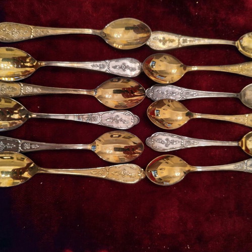 Set of 12 Vintage Soviet Gold-Plated Spoons Melchior USSR