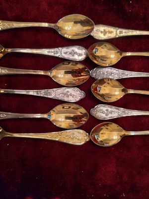 Set of 12 Vintage Soviet Gold-Plated Spoons Melchior USSR