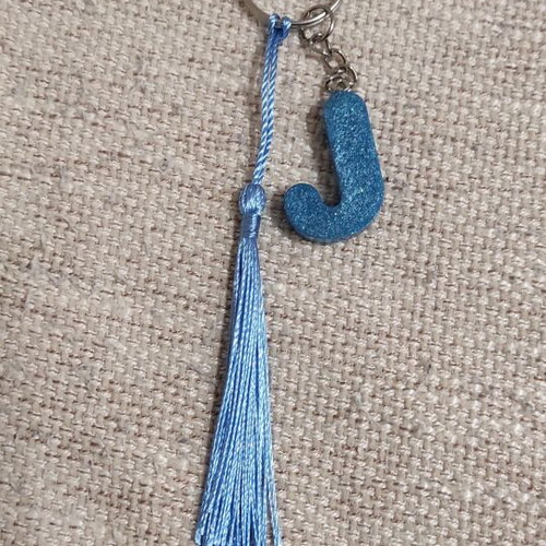 Handmade keychain with resin letter J and tassel