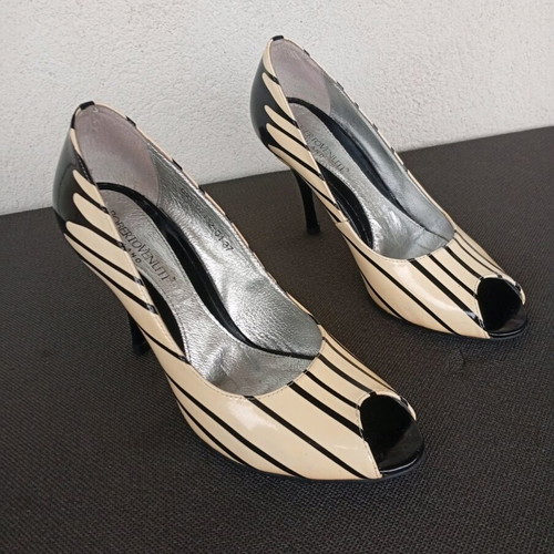 Roberto Venuti Milano Peep-Toe Patent Leather Striped Drip Heels No.37 Like New