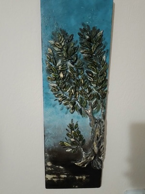 Olive Tree Relief Frame new, handmade on painted wood with gold details