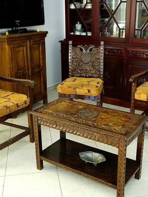 Traditional Skyros living room set handmade carved, like new, 1950s