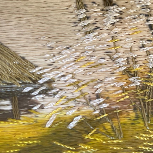 Japanese silk embroidery painting used with frame and glass