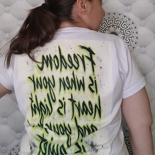 Freedom women's designer t-shirt new, white, green print