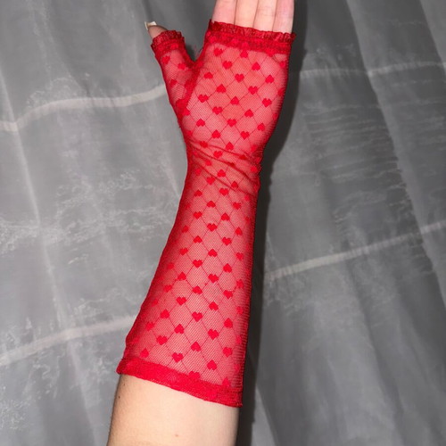 Red gloves with hearts like new