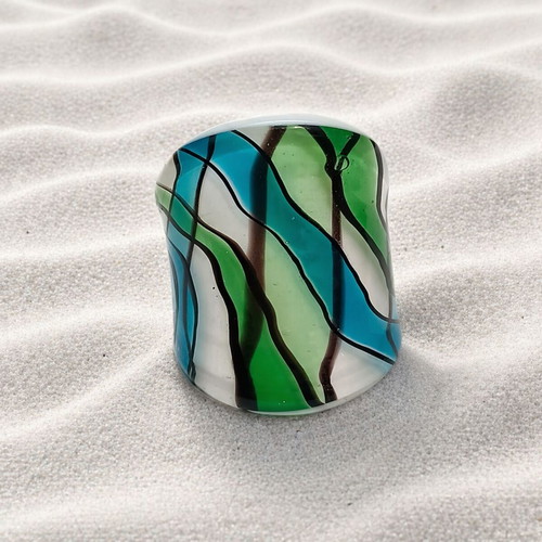 Handmade Murano style glass ring new, blue and green