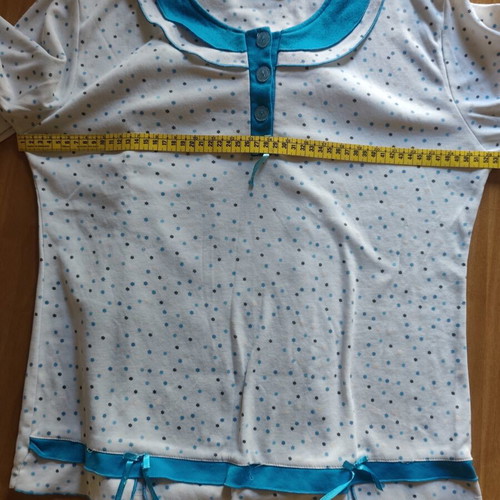 Women's pajama set used, turquoise and white, top and pants