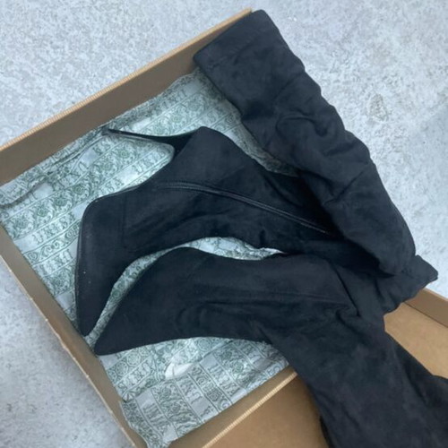 High boots, black velvet leather, size 37