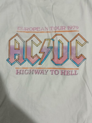 H&M тениска с принт AC/DC XXL като нова, бяла и тюркоазена