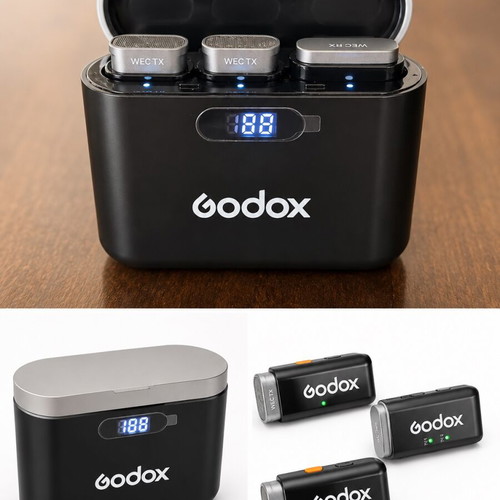 Godox WEC wireless microphone system like new, 2 TX + 1 RX, charging case
