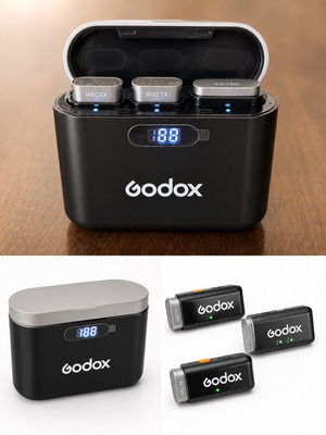 Godox WEC wireless microphone system like new, 2 TX + 1 RX, charging case