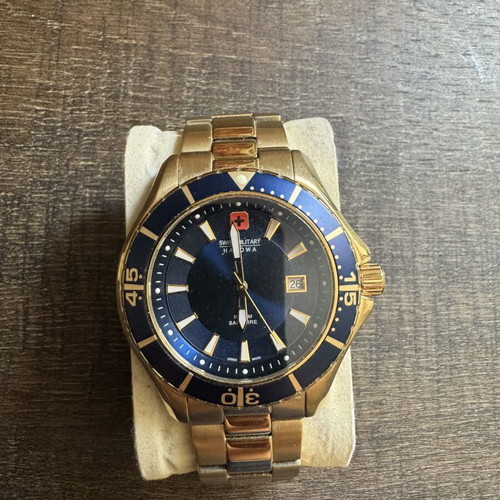 Swiss Military Hanowa diver style watch gold and blue new