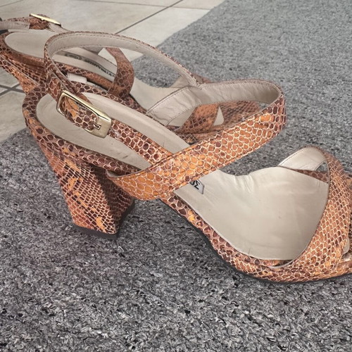 Bournazos Leather Snake Orange Heels 9cm used, size 36
