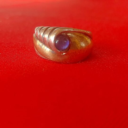 Silver ring 925 with 14K gold and blue stone used