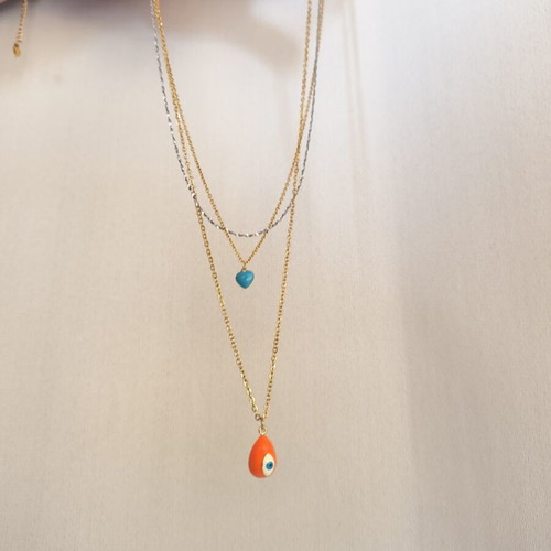 Women's necklace with eye and heart pendants