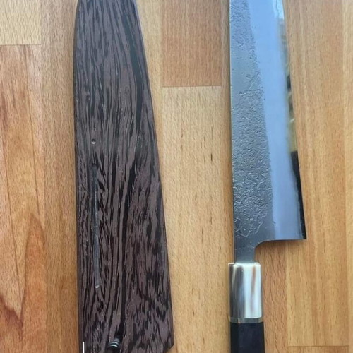 Yoshikane Amekiri White 2 Gyuto 240mm new, Stainless Clad Nashiji Finish with Saya