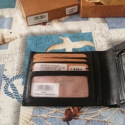 Lavor leather men's wallet new, black with box