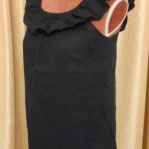 Selestino Linen Blouse With Ruffles Navy Blue New
