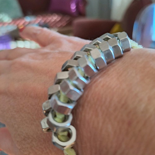 Love God Fashion bracelet leather with chunky chain light yellow