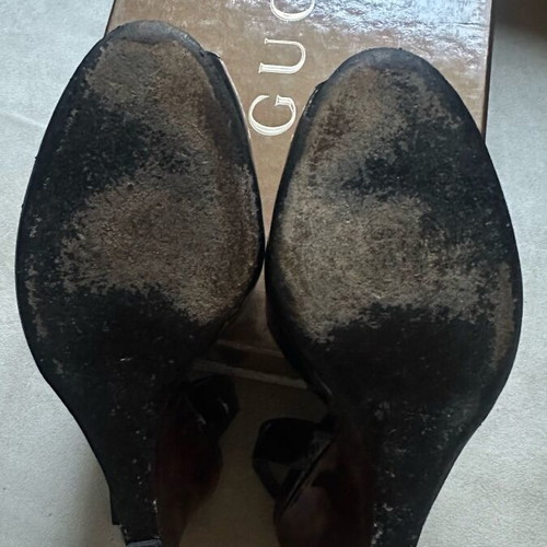 Gucci peep-toe wedge sandals used, black patent leather, size 37.5