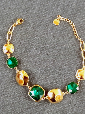 Βραχιόλι με σμαραγδένες πέτρες καινούργιο, πράσινο και χρυσαφί