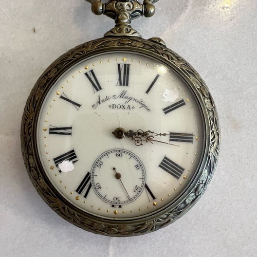 Doxa vintage antique pocket watch used, hunting party 1906