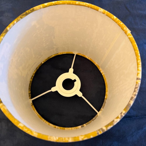 Lampshade new with modern abstract design in yellow, white, and gray