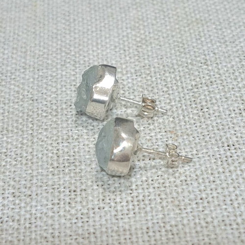 Silver Earrings 925 with Raw Aquamarine Stones Handmade