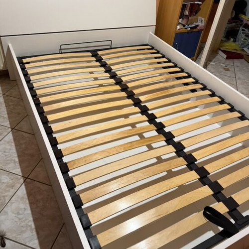 Double bed with storage space very good condition, white modern headboard