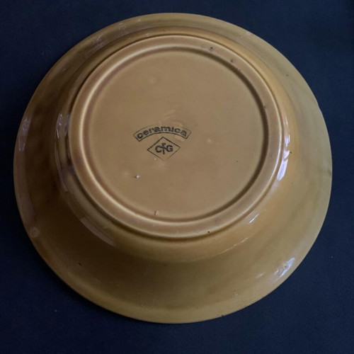 Ceramic bowl vintage handmade with embossed leaves used
