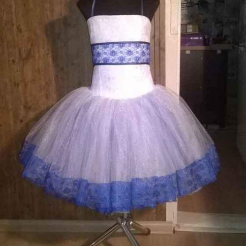 Tulle dress for girl like new, handmade, 4-6 years old, white and blue