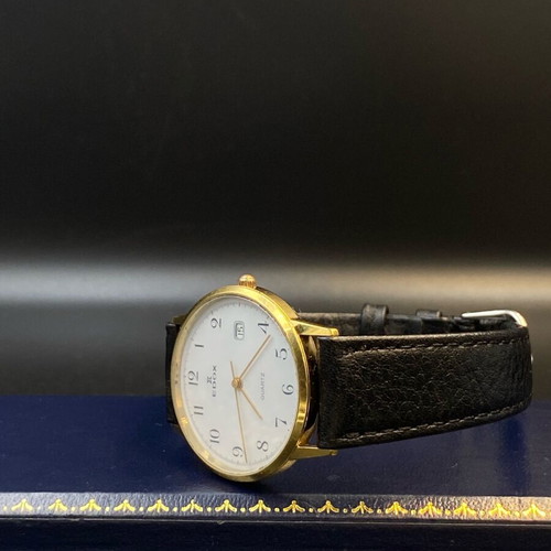Edox Quartz wristwatch, Swiss made, gold plated, white dial