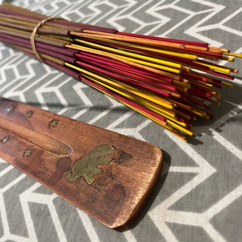 Wooden elephant incense holder with incense sticks like new