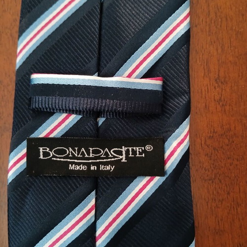 Bonaparte tie used, Italian made, 100% microfiber, blue with stripes