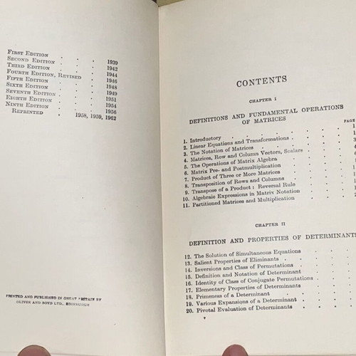 Determinants and Matrices by A.C. Aitken like new, 1962 edition
