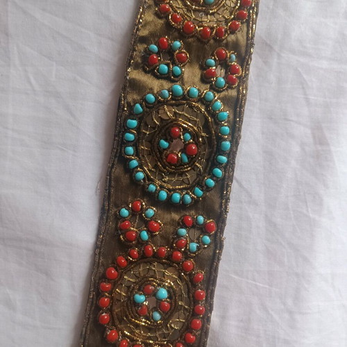 Vintage handmade boho ethnic belt with beads and suede 100cm like new