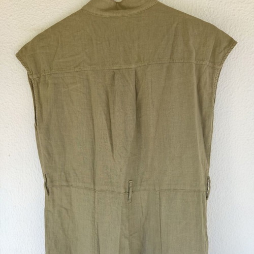 Zara linen mix khaki green sleeveless jumpsuit, Small