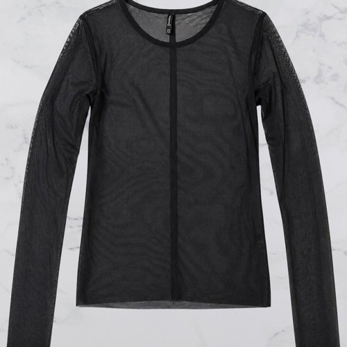 Stradivarius Black Sheer Mesh Long-Sleeve Top Like New, Size S