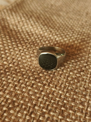 Chevalie ring new, brushed stainless steel with black onyx cabochon