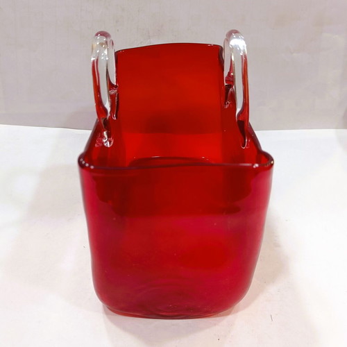 Vintage Handmade Purse Vase Murano Style Mouth-Blown Glass, like new