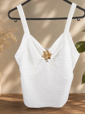 Woman’s blouse size medium, new, white and gold