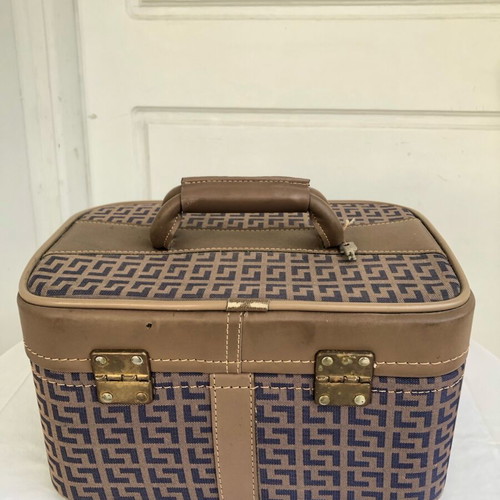 Vintage Europa vanity case used, blue and brown
