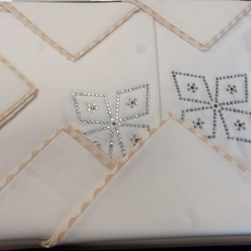 Italian tablecloth with strass and 12 napkins, new, ecru
