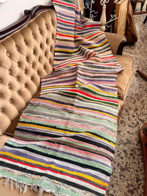 Handmade rag rug used, colorful, 220x60 cm